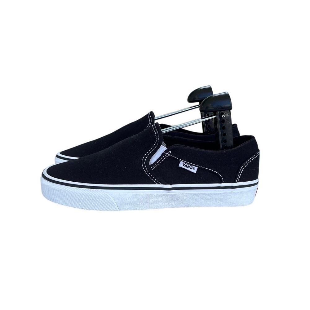 Womens Vans Asher Slip-On Shoes Sneakers Size 8 Black White Skate